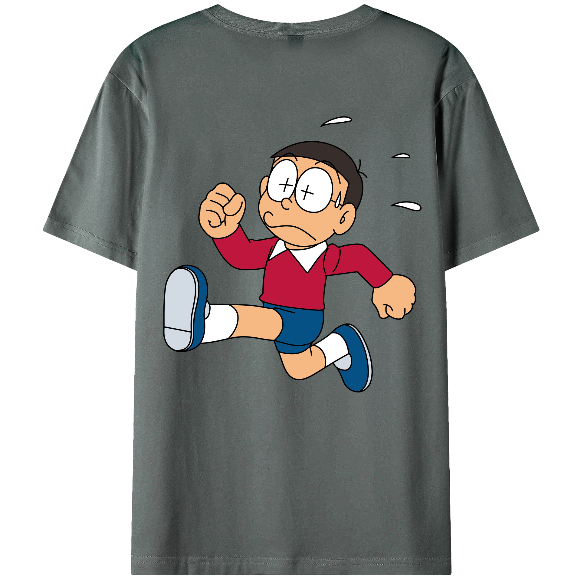 （画像用） ドラえもん 野比 のび太 Doraemon Nobita Nobi 綿100％ メンズ半袖Tシャツ（バックプリント） 通気性